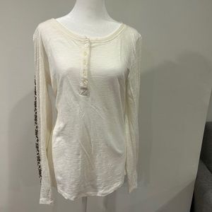 Lightweight long sleeve embroidered henley top